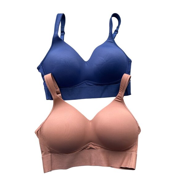 Rhonda Shear 2 Pack Molded Cup Bra with Wrap Back Size Medium Mahogany Navy 616. - Picture 2 of 10